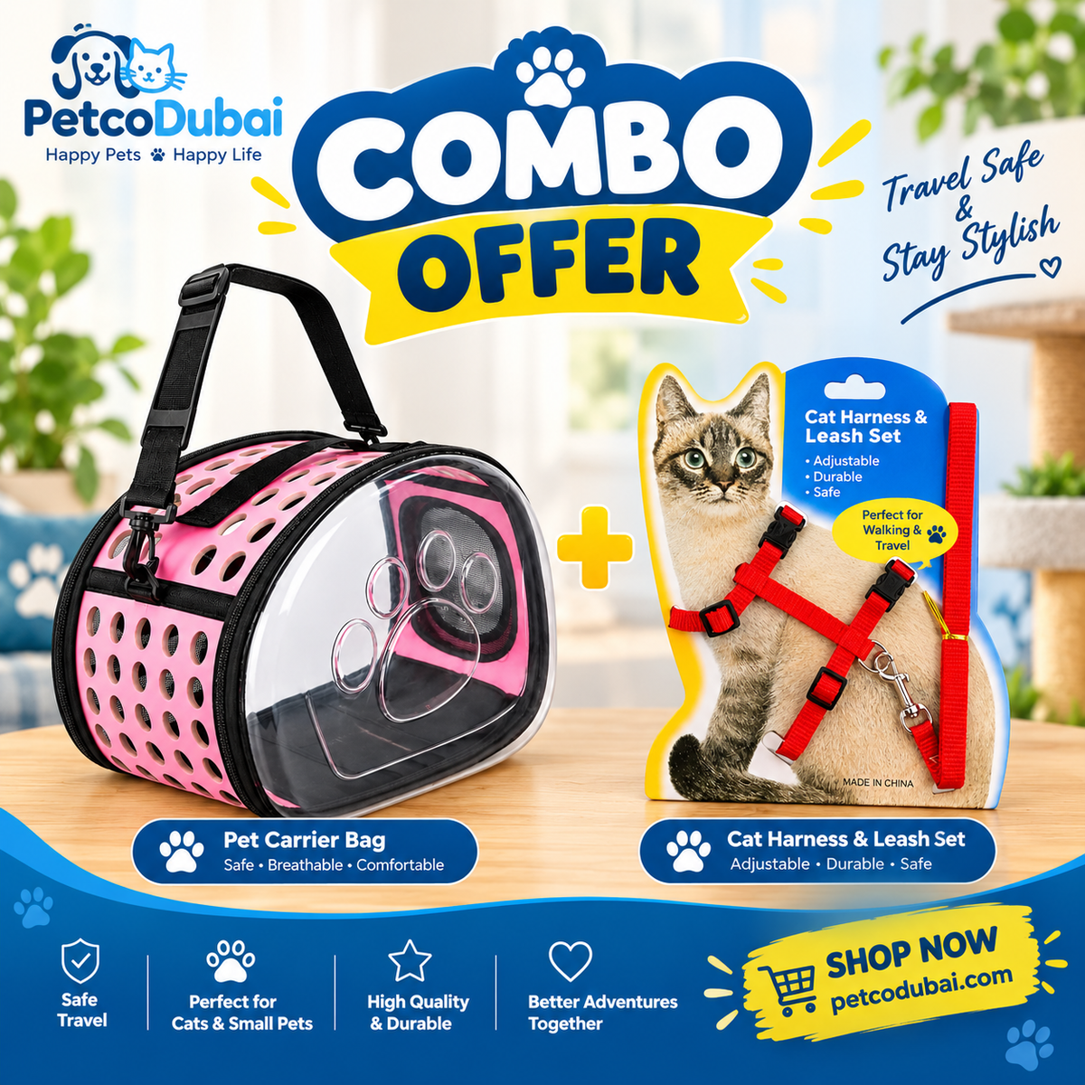 Cat carrier transparent bag + cat harness with leash